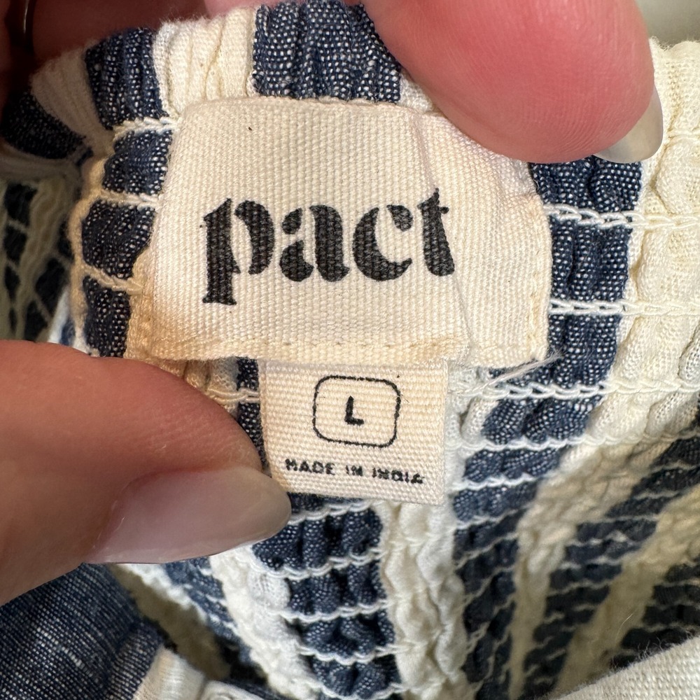 Pact Navy and Cream Striped Smocked-Back Midi Dress - Picture 5 of 9